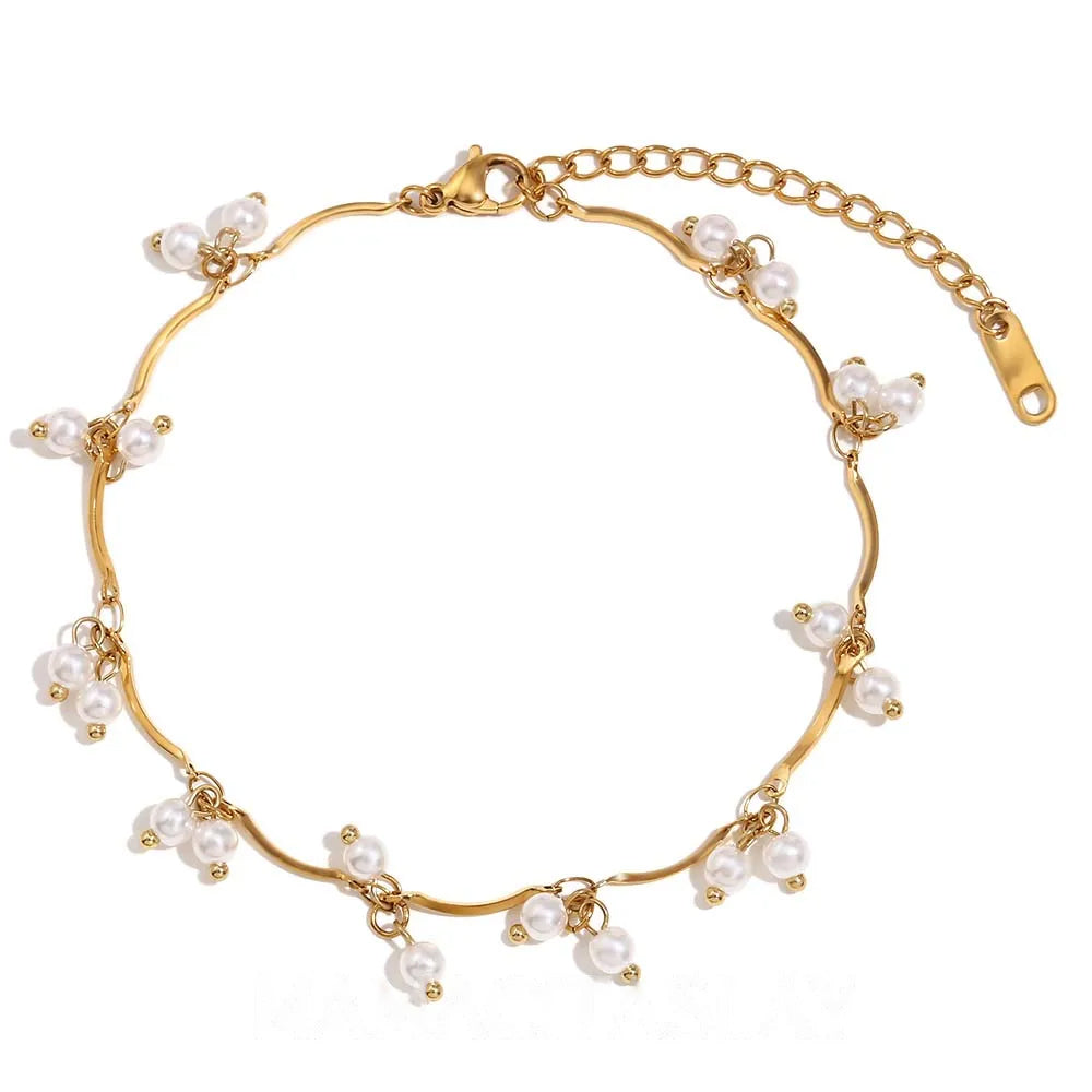JEWELIXIRS Cascading Pearl Anklet