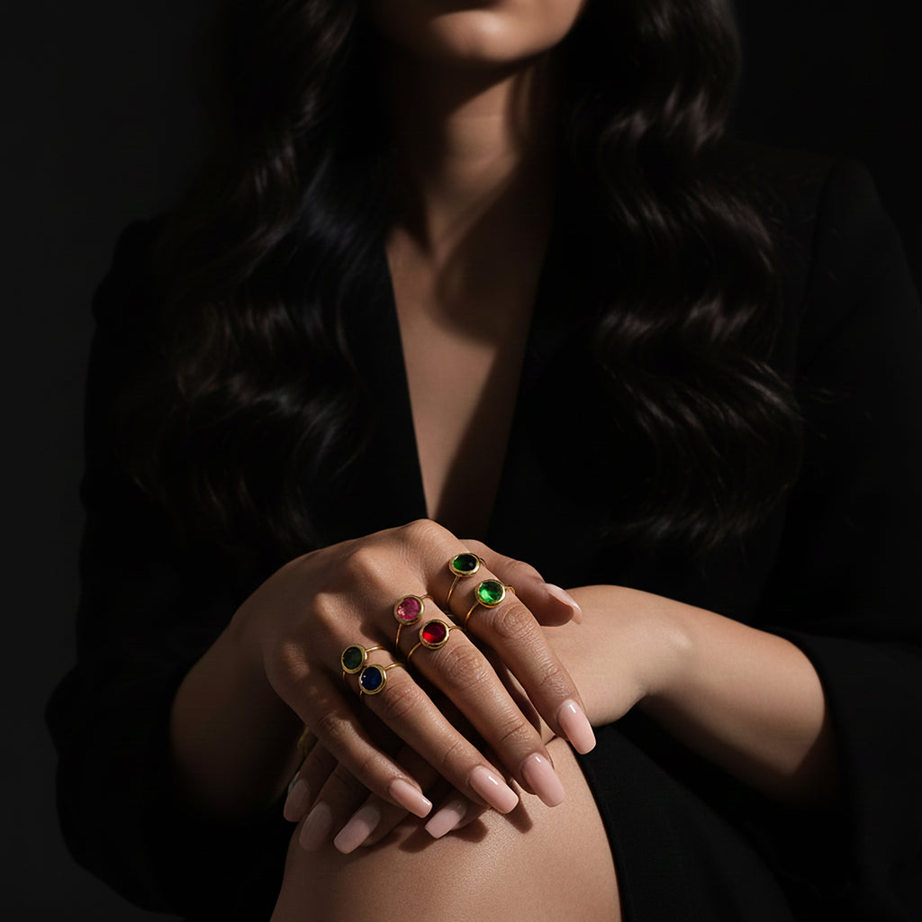 JEWELIXIRS Oval Gemstone Open Ring