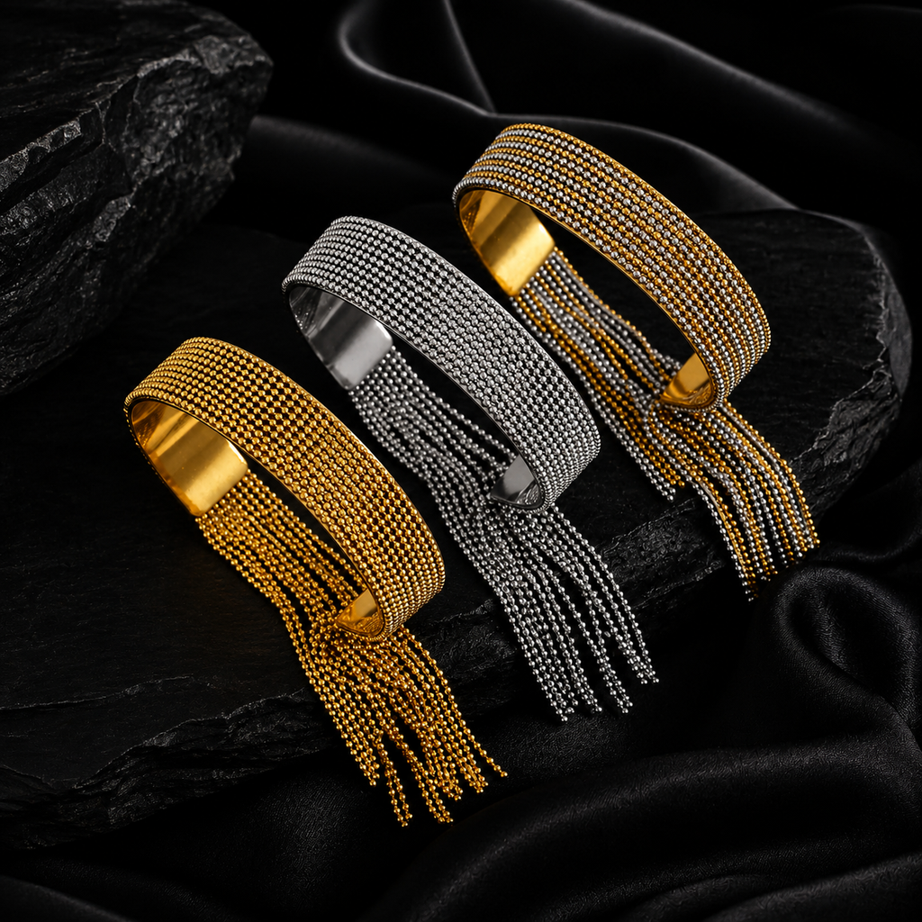 JEWELIXIRS Beaded Tassel Cuff Bracelet & Ring Set