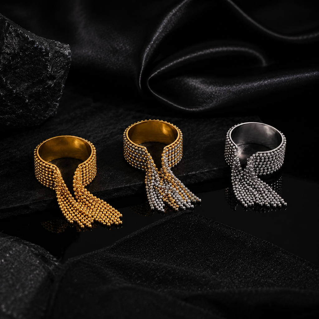JEWELIXIRS Beaded Tassel Cuff Bracelet & Ring Set