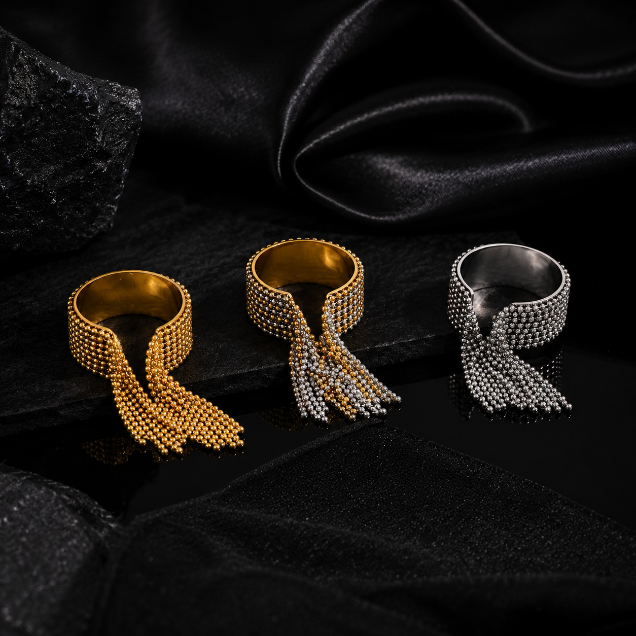 JEWELIXIRS Beaded Tassel Cuff Bracelet & Ring Set