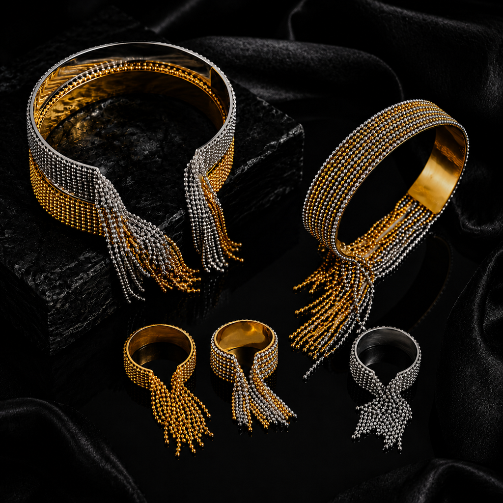 JEWELIXIRS Beaded Tassel Cuff Bracelet & Ring Set