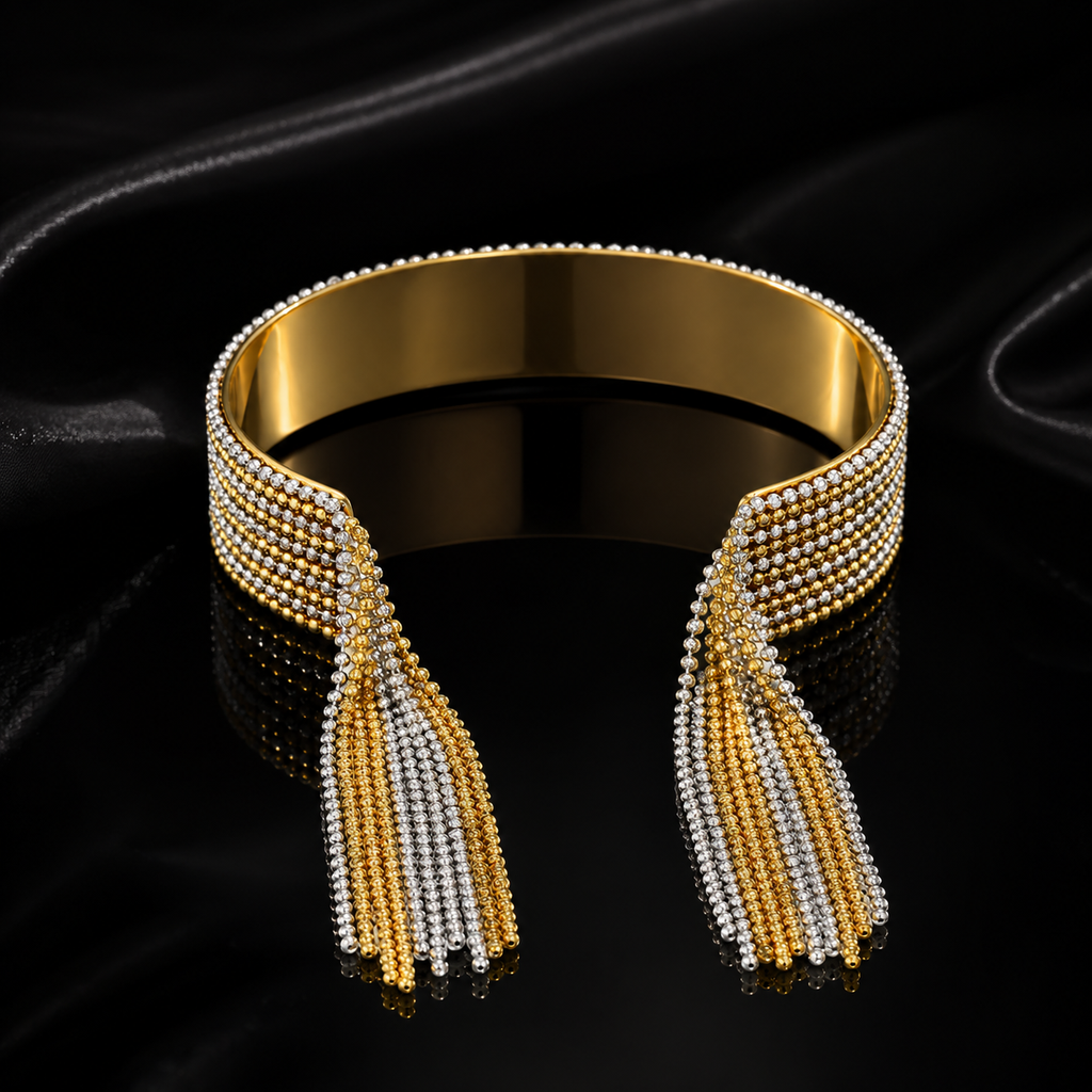 JEWELIXIRS Beaded Tassel Cuff Bracelet & Ring Set