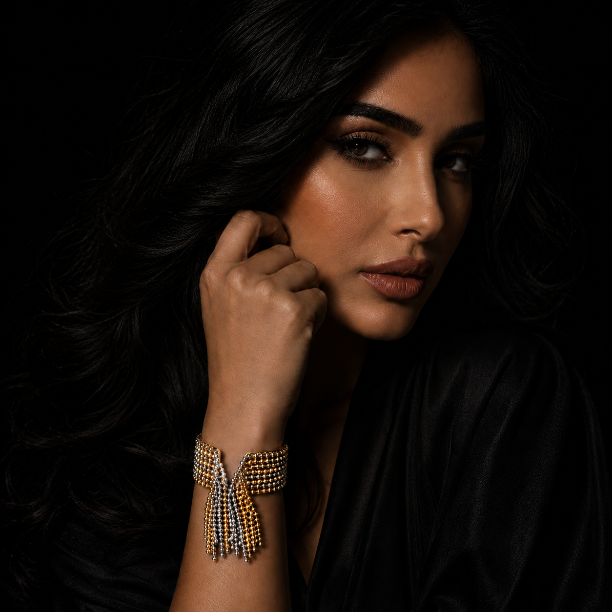 JEWELIXIRS Beaded Tassel Cuff Bracelet & Ring Set