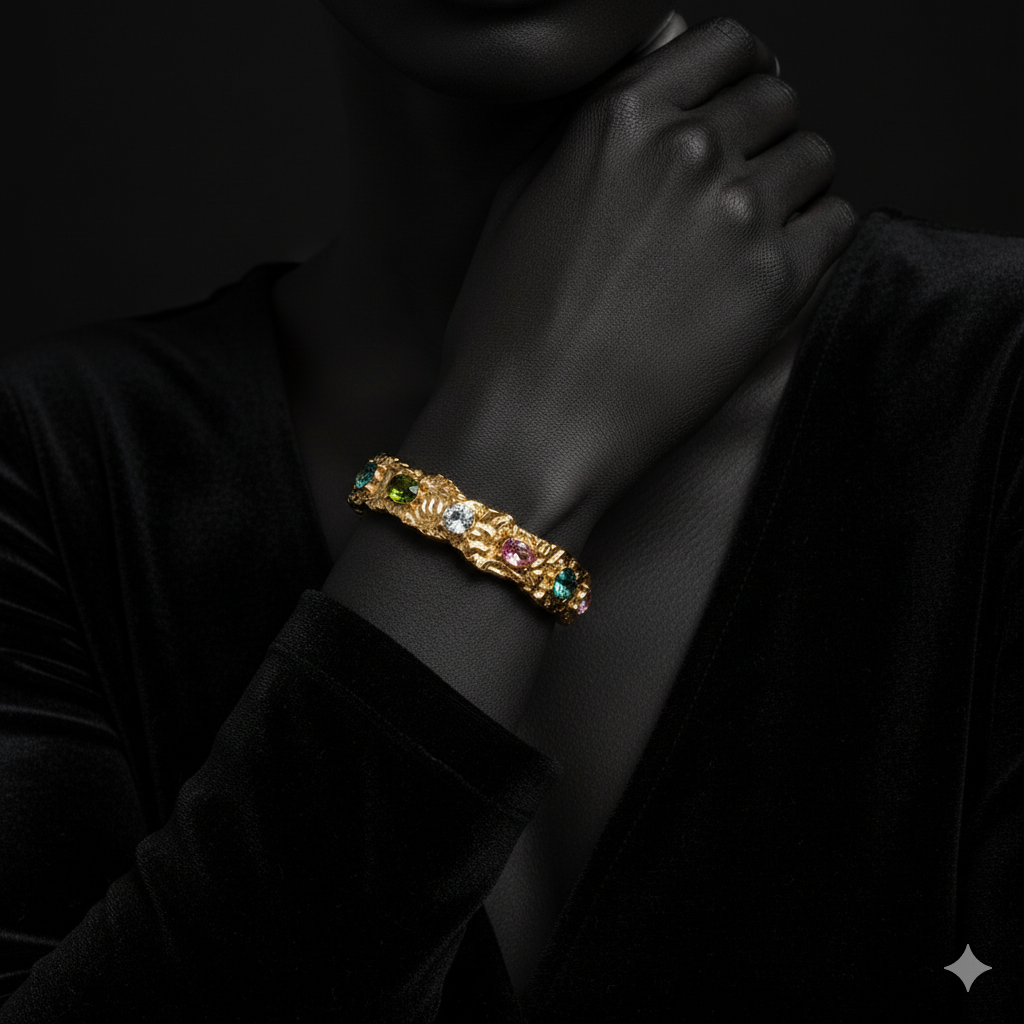 JEWELIXIRS textured gems cuff bracelet