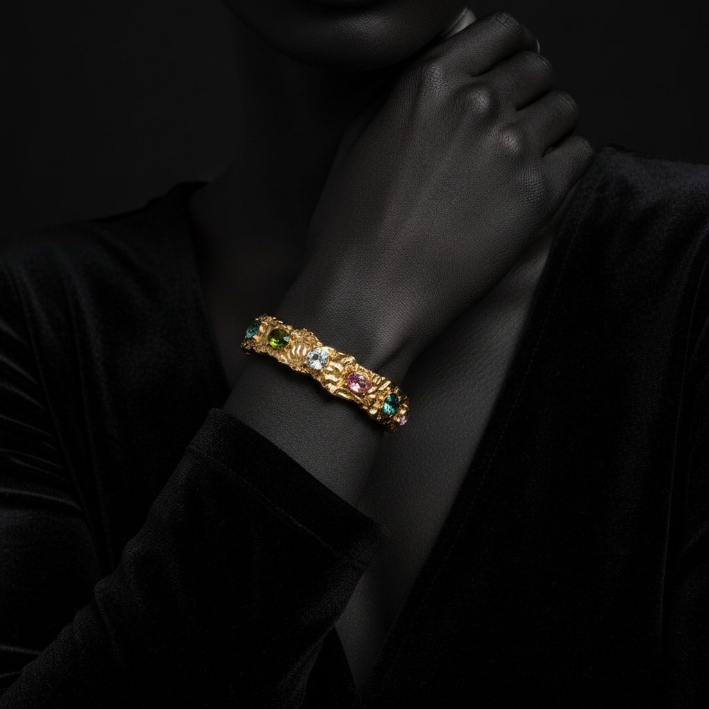 JEWELIXIRS Textured Gems Cuff Bracelet