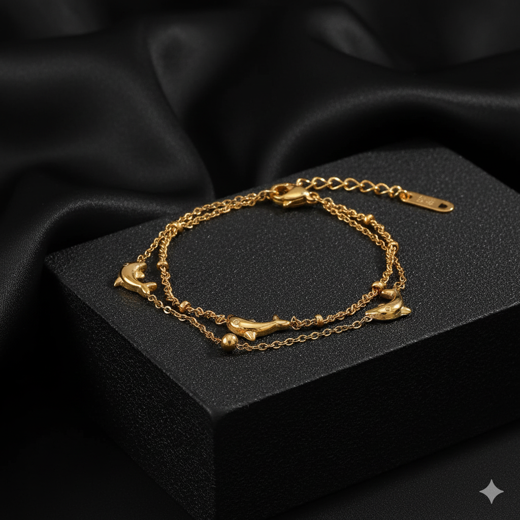 JEWELIXIRS Dolphin Charm Double Chain Bracelet