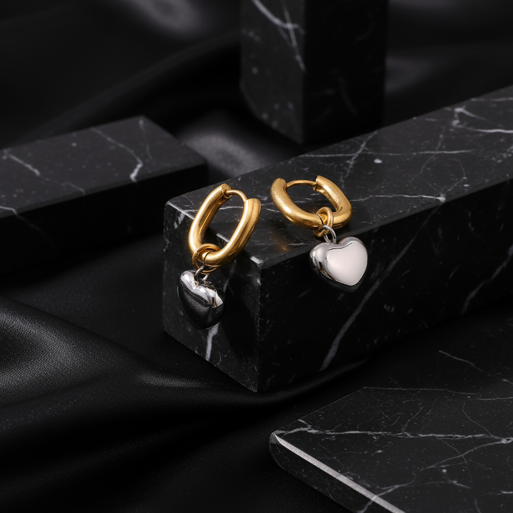 JEWELIXIRS bi-tone puffed heart dangle earrings