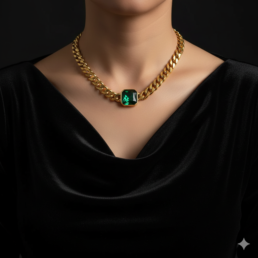 Nivora Cuban Chain Necklace Bracelet For Women Stainless Steel Women Jewelry Set Red Green Color Square Crystal Wedding Jewelry