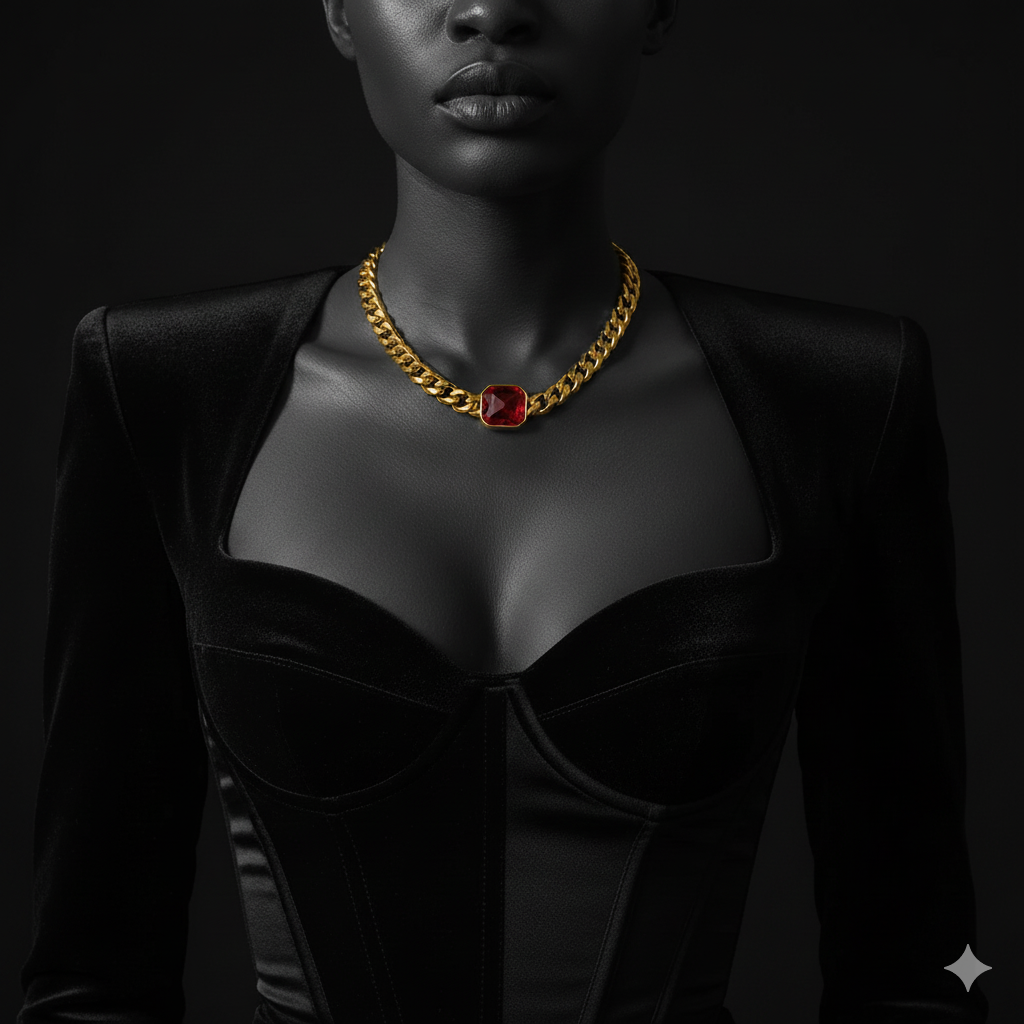 Nivora Cuban Chain Necklace Bracelet For Women Stainless Steel Women Jewelry Set Red Green Color Square Crystal Wedding Jewelry