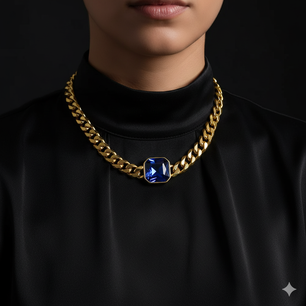 Nivora Cuban Chain Necklace Bracelet For Women Stainless Steel Women Jewelry Set Red Green Color Square Crystal Wedding Jewelry