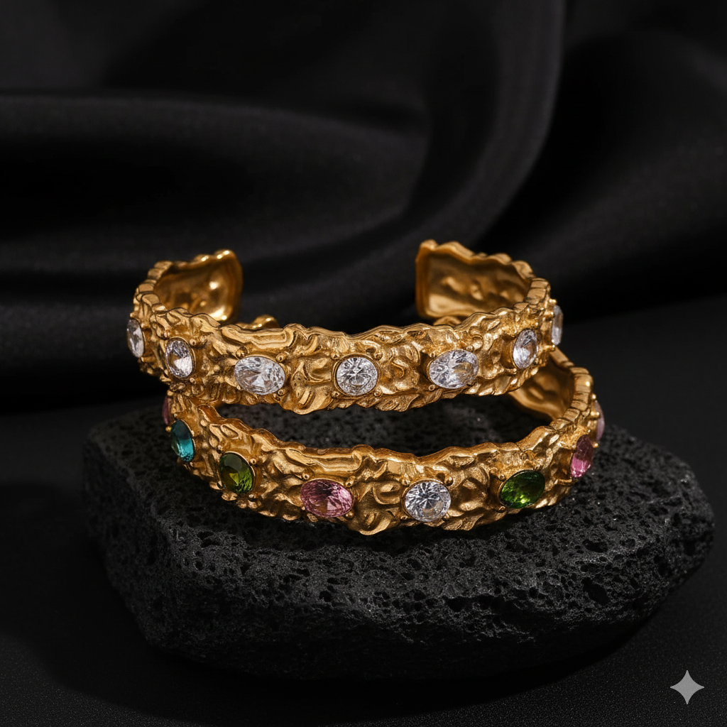 JEWELIXIRS textured gems cuff bracelet