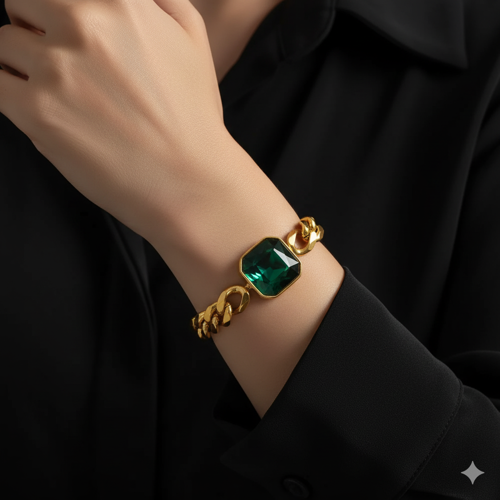 Nivora Cuban Chain Necklace Bracelet For Women Stainless Steel Women Jewelry Set Red Green Color Square Crystal Wedding Jewelry