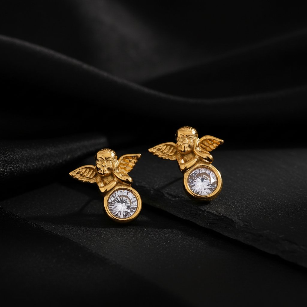 JEWELIXIRS cherub solitaire stud earrings