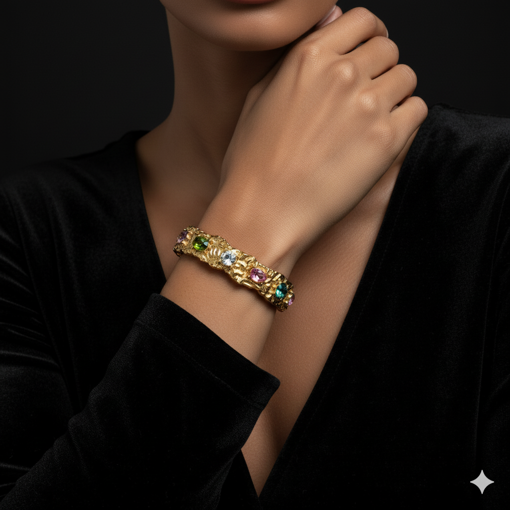 JEWELIXIRS textured gems cuff bracelet