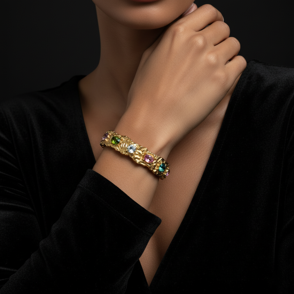 JEWELIXIRS Textured Gems Cuff Bracelet