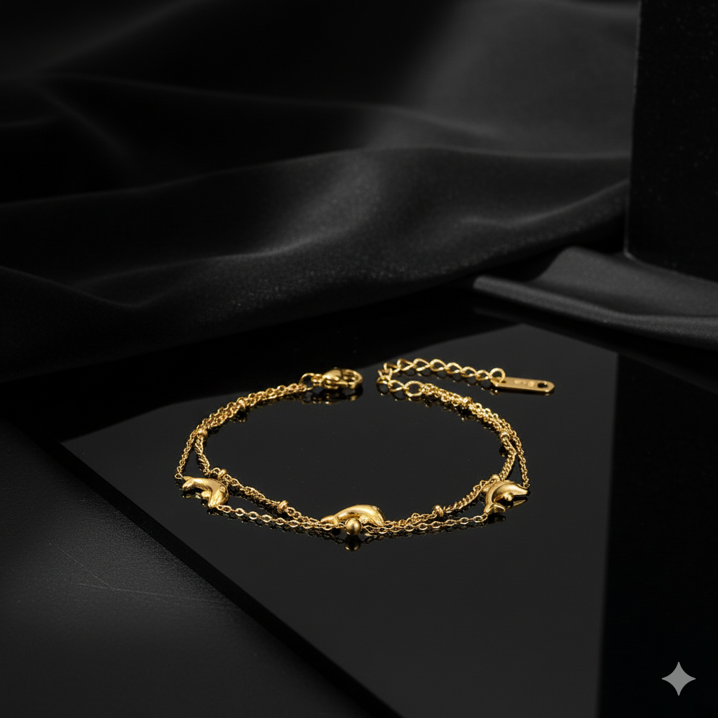 JEWELIXIRS Dolphin Charm Double Chain Bracelet
