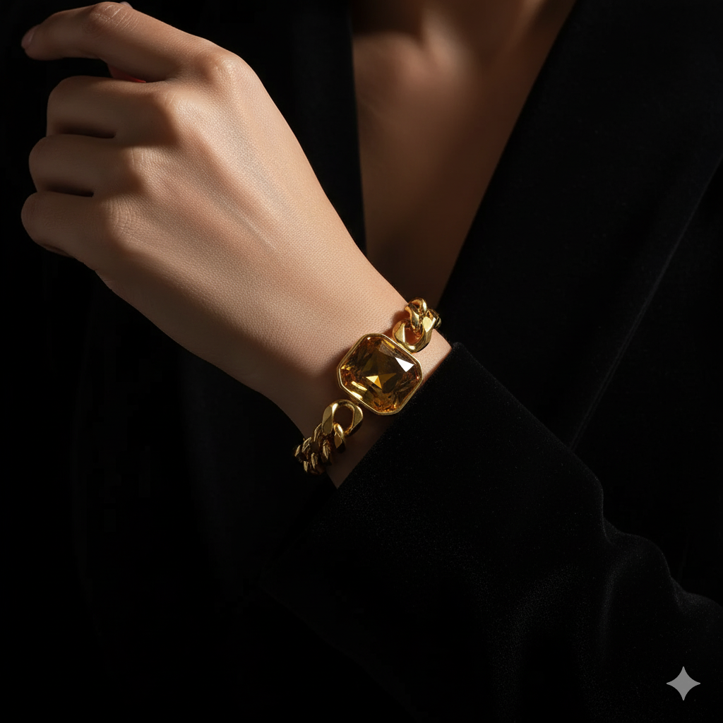 Nivora Cuban Chain Necklace Bracelet For Women Stainless Steel Women Jewelry Set Red Green Color Square Crystal Wedding Jewelry