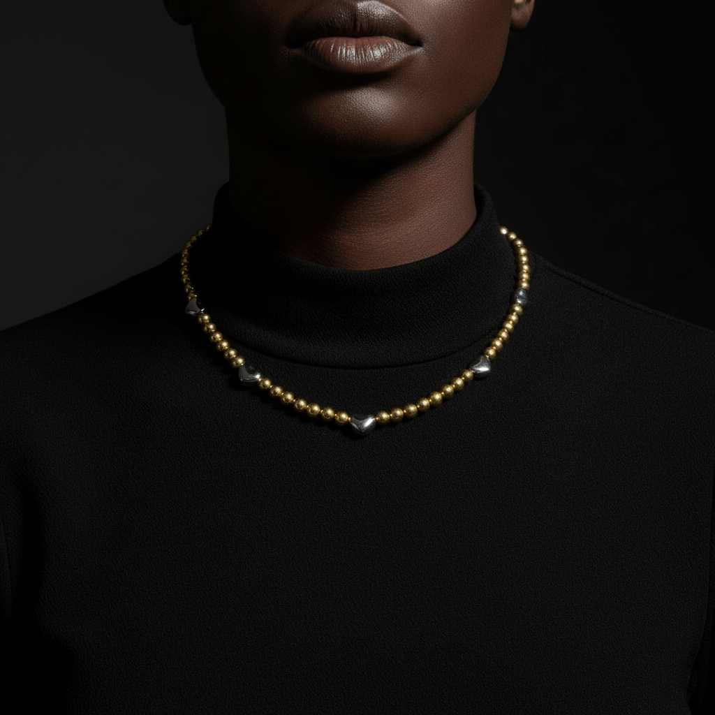 EWELIXIRS Two-Tone Heart Bead Necklace