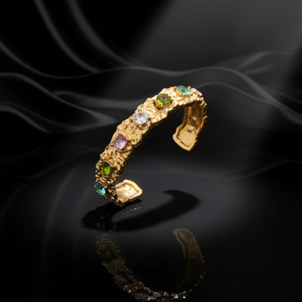 JEWELIXIRS Textured Gems Cuff Bracelet