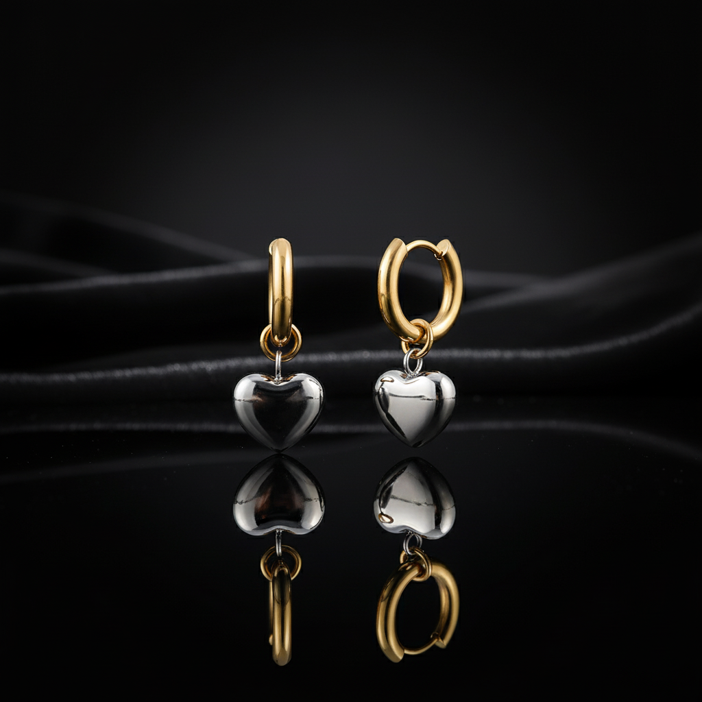 JEWELIXIRS bi-tone puffed heart dangle earrings