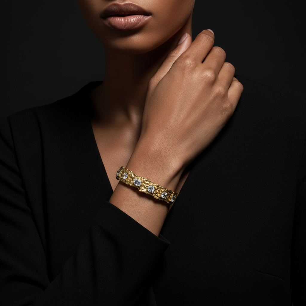 JEWELIXIRS Textured Gems Cuff Bracelet