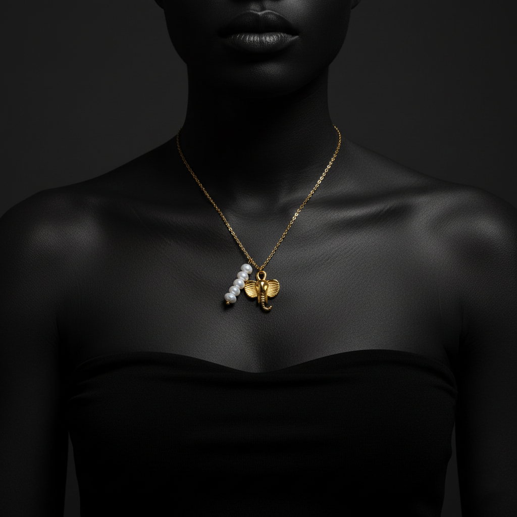 JEWELIXIRS Pearl Elephant Necklace