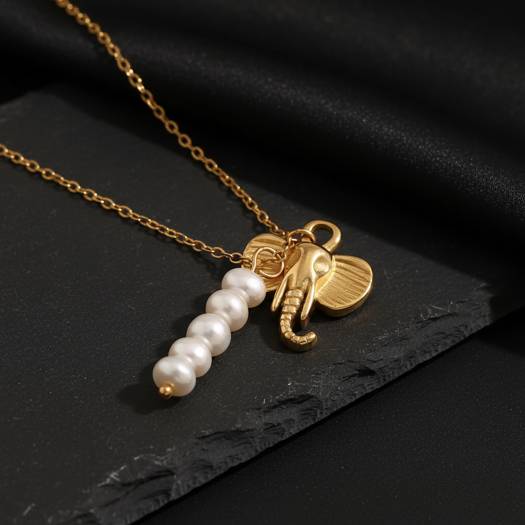 JEWELIXIRS Pearl Elephant Necklace