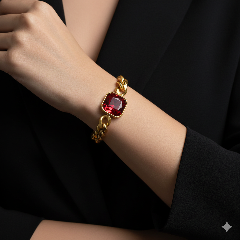 Nivora Cuban Chain Necklace Bracelet For Women Stainless Steel Women Jewelry Set Red Green Color Square Crystal Wedding Jewelry