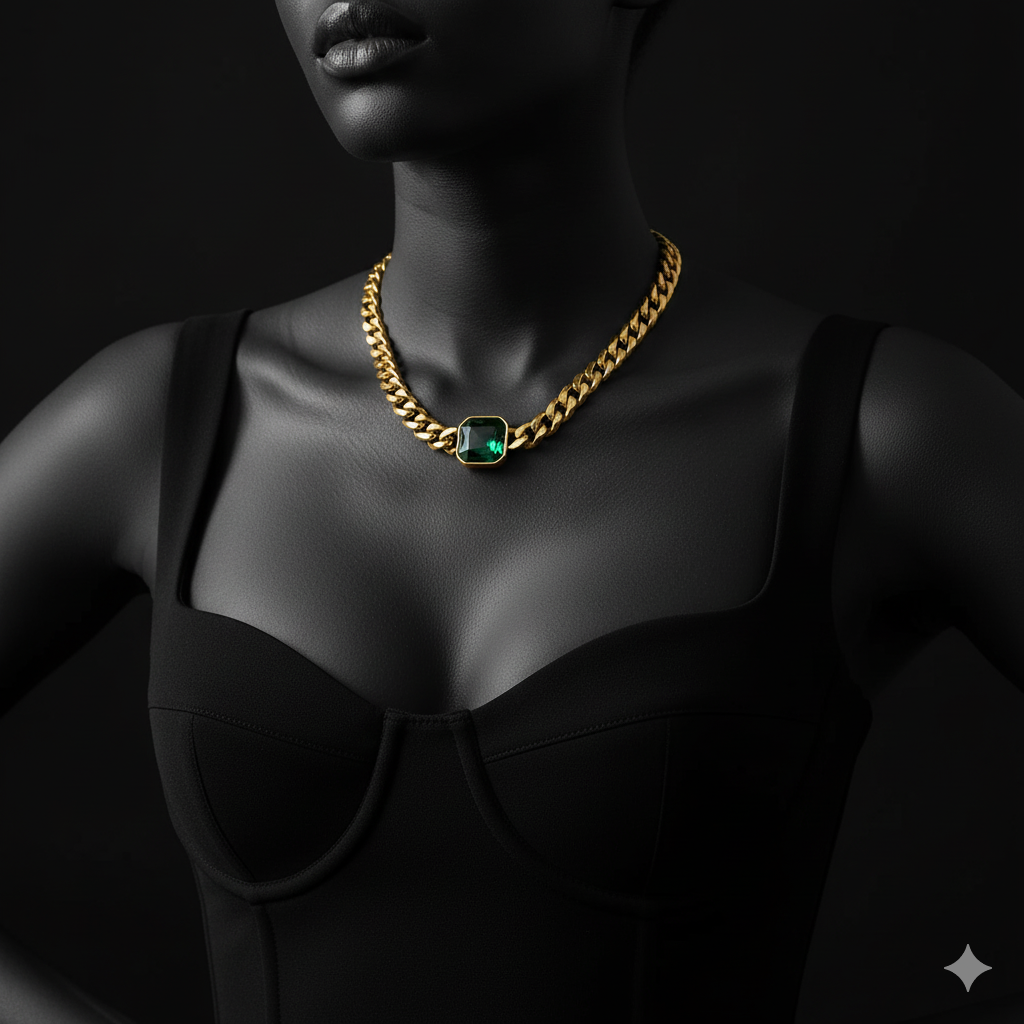 Nivora Cuban Chain Necklace Bracelet For Women Stainless Steel Women Jewelry Set Red Green Color Square Crystal Wedding Jewelry