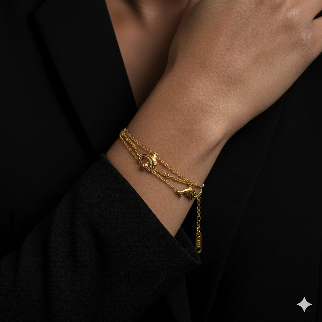 JEWELIXIRS Dolphin Charm Double Chain Bracelet