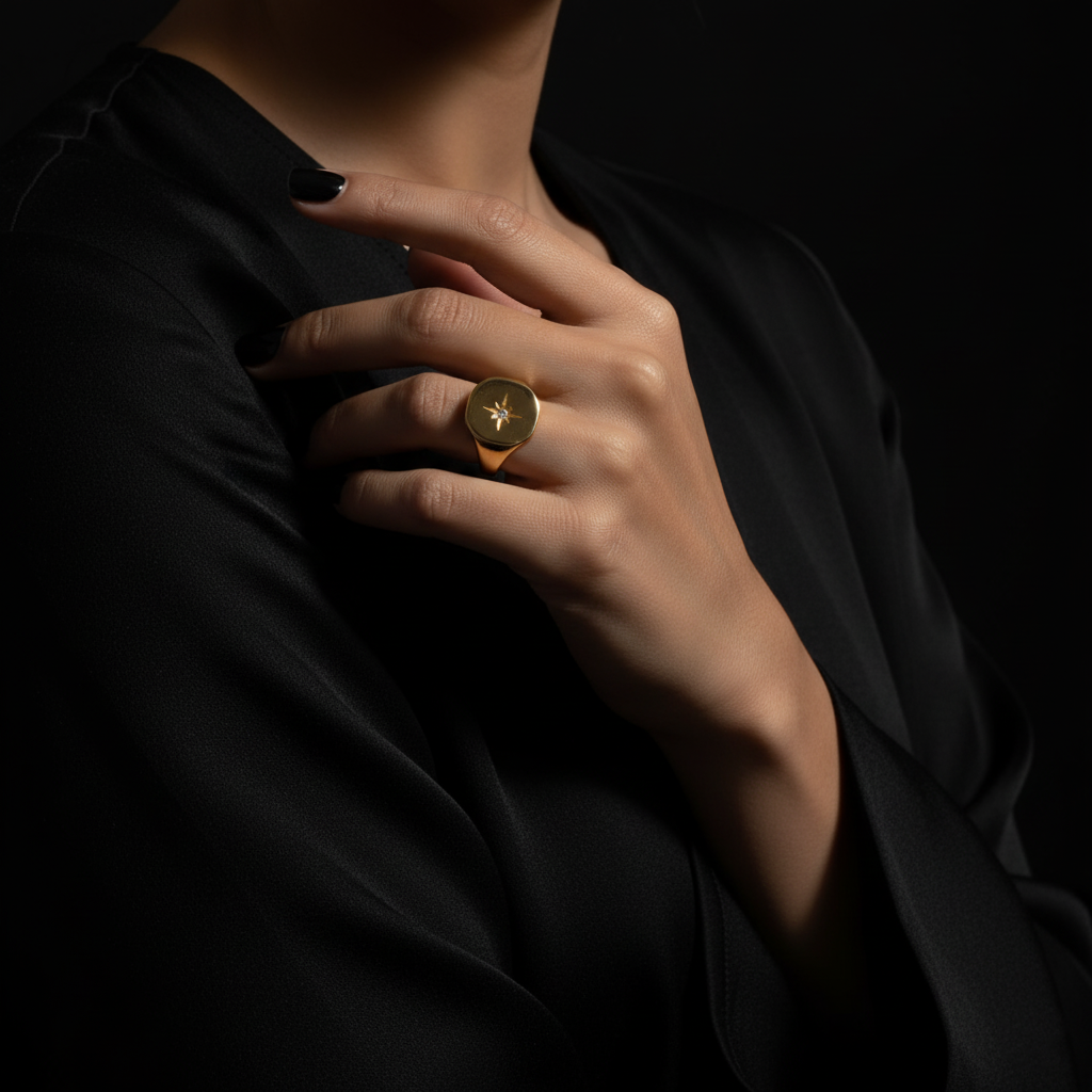 JEWELIXIRS Compass Signet Ring