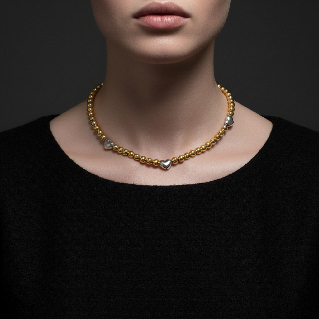 EWELIXIRS Two-Tone Heart Bead Necklace
