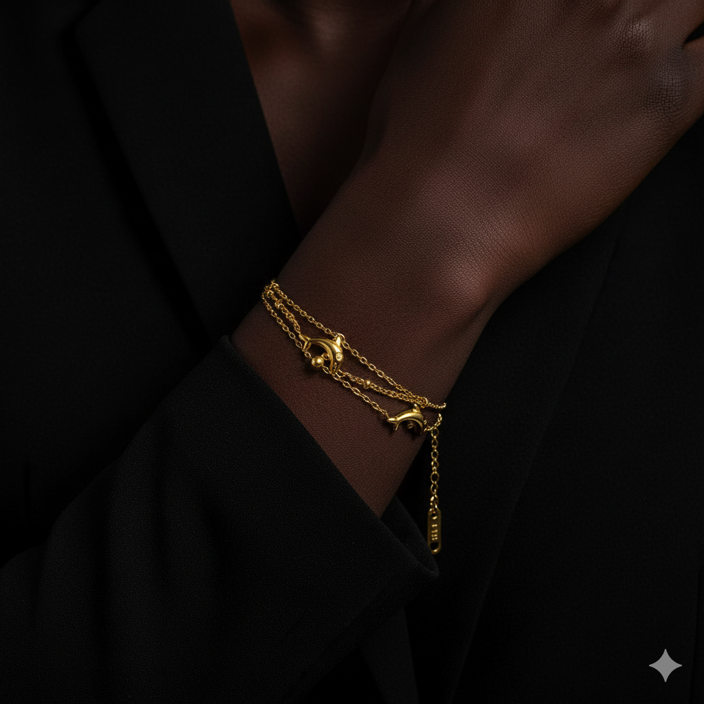 JEWELIXIRS Dolphin Charm Double Chain Bracelet