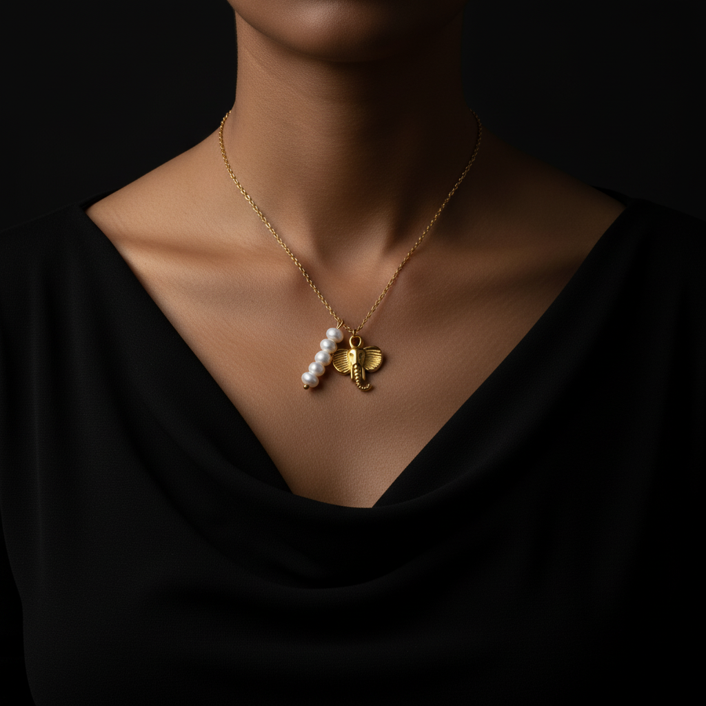 JEWELIXIRS Pearl Elephant Necklace