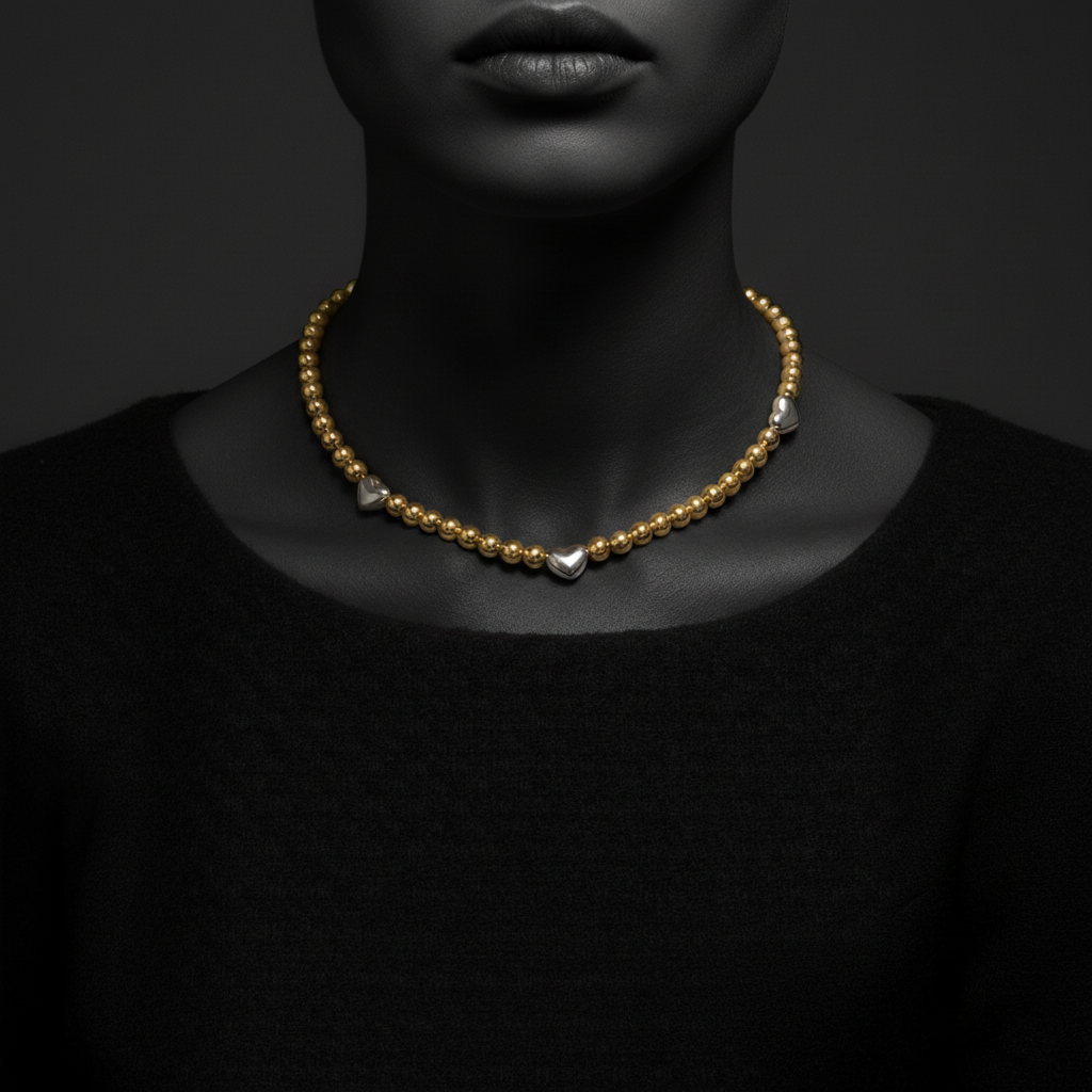EWELIXIRS Two-Tone Heart Bead Necklace