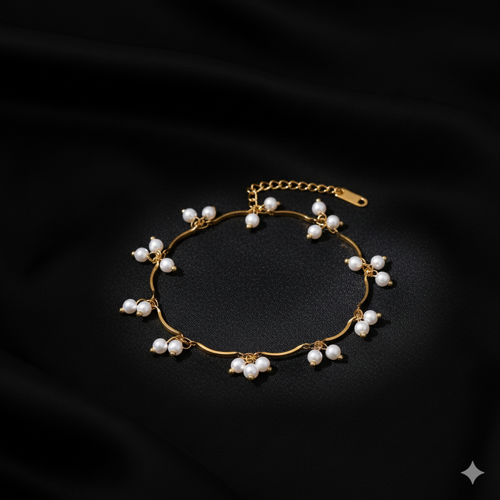 JEWELIXIRS Cascading Pearl Anklet