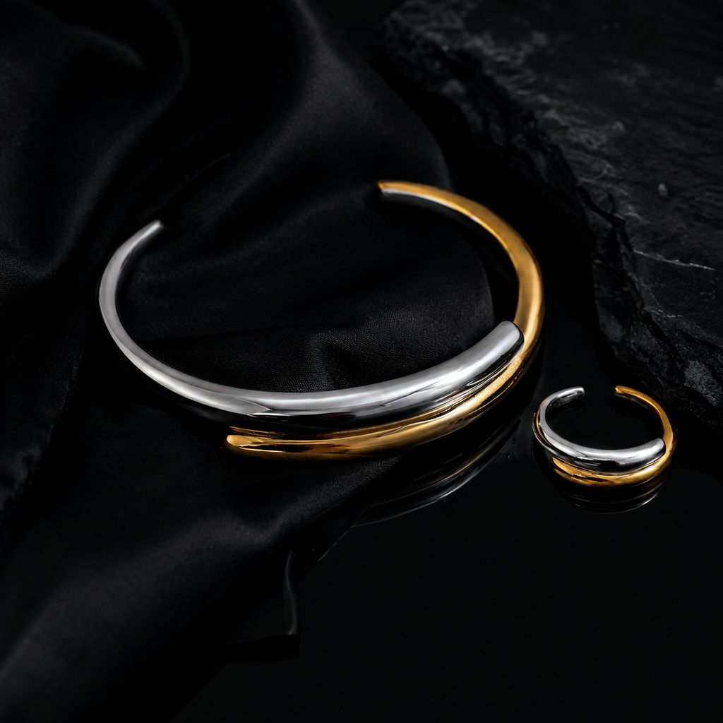 JEWELIXIRS Intertwined Open Ring & Bracelet Set