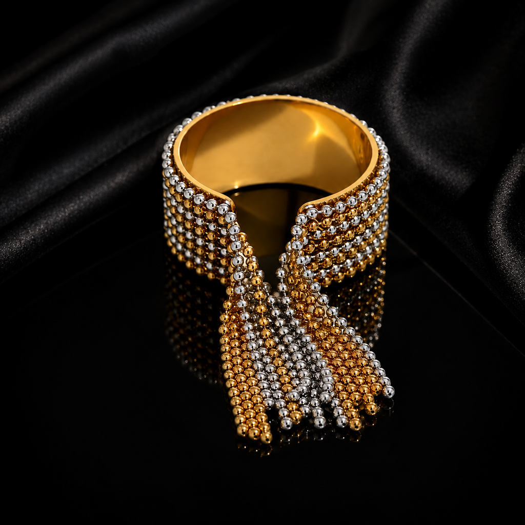 JEWELIXIRS Beaded Tassel Cuff Bracelet & Ring Set