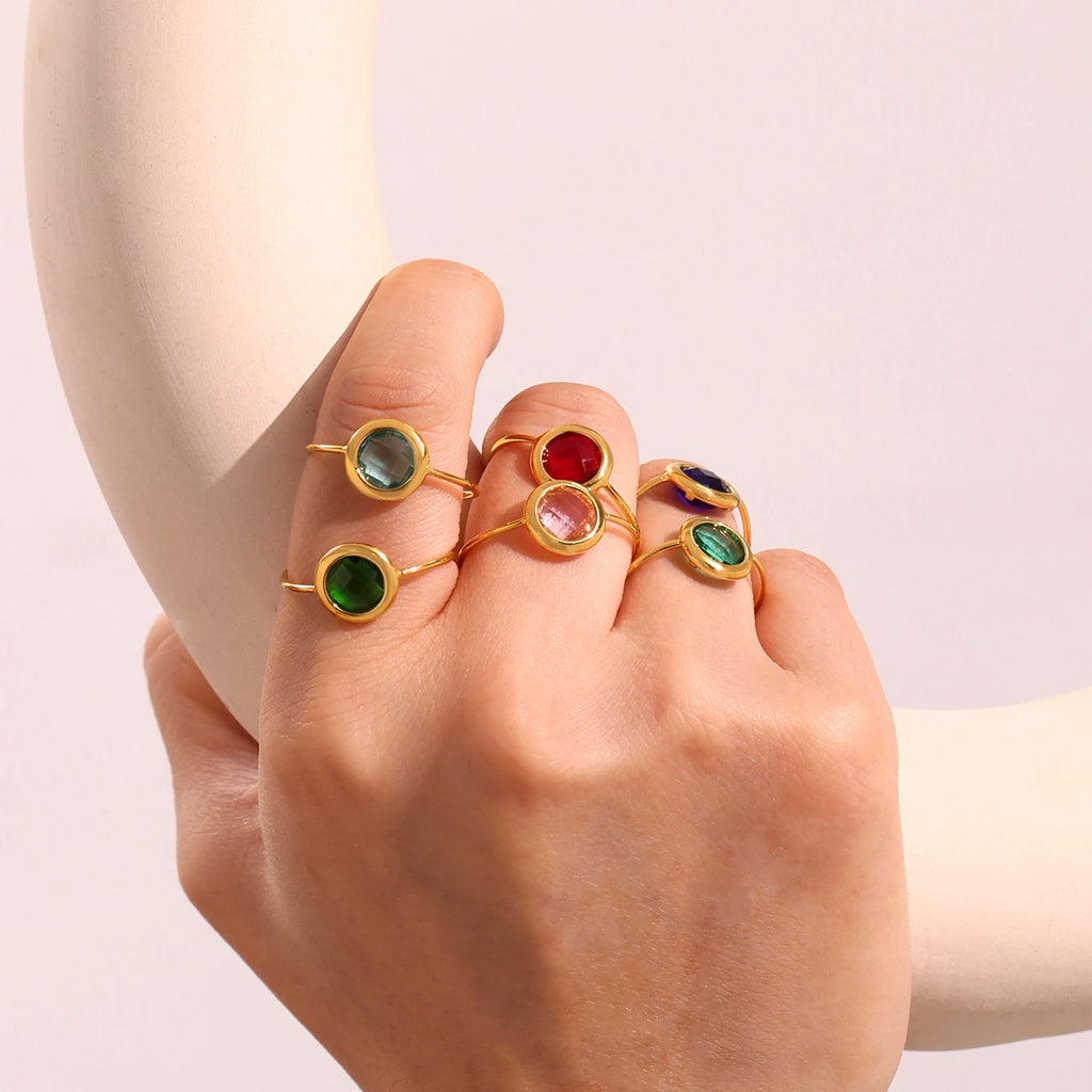 Nivora Stainless Steel Round Women Thin Rings Wedding Shine Multicolored Glass Open Rings For Women Engagement Jewelry Gifts