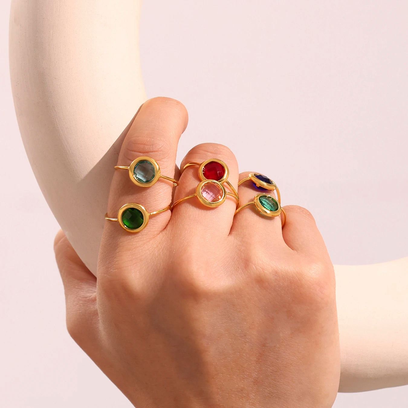 Nivora Stainless Steel Round Women Thin Rings Wedding Shine Multicolored Glass Open Rings For Women Engagement Jewelry Gifts