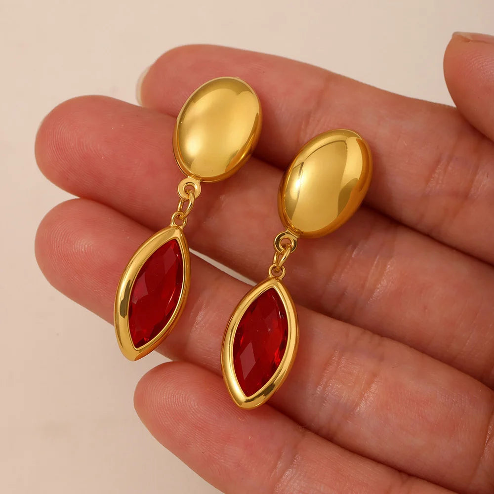 Nivora Shine Geometric Glass Stainless Steel Drop Earrings for Women Mother Hypoallergenic Dangle Earrings Jewelry Wedding Gifts