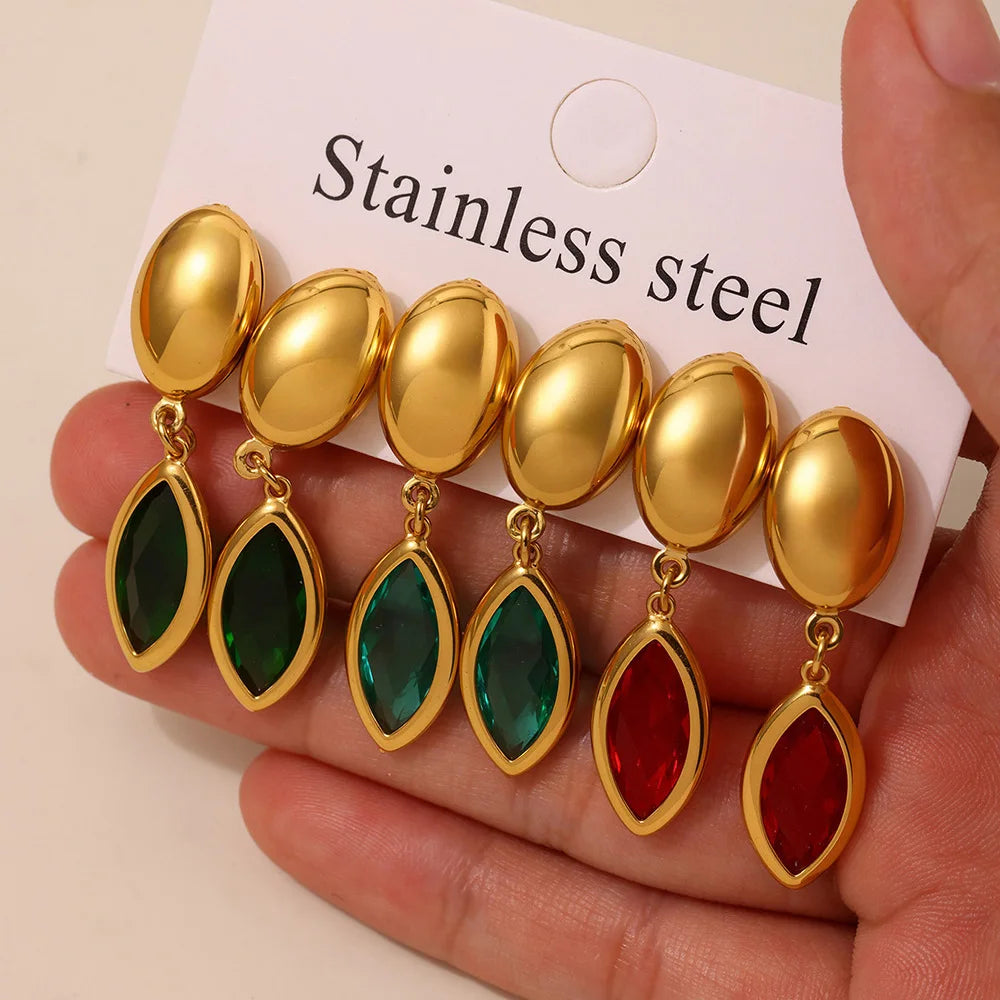 Nivora Shine Geometric Glass Stainless Steel Drop Earrings for Women Mother Hypoallergenic Dangle Earrings Jewelry Wedding Gifts