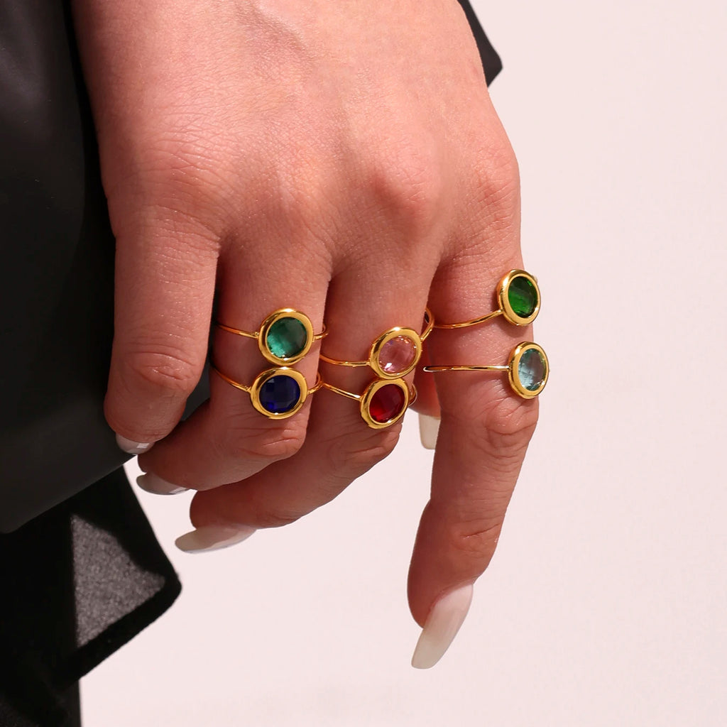 Nivora Stainless Steel Round Women Thin Rings Wedding Shine Multicolored Glass Open Rings For Women Engagement Jewelry Gifts