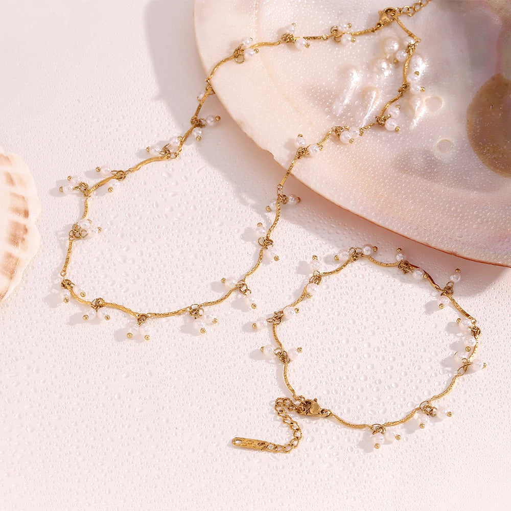 JEWELIXIRS Cascading Pearl Anklet