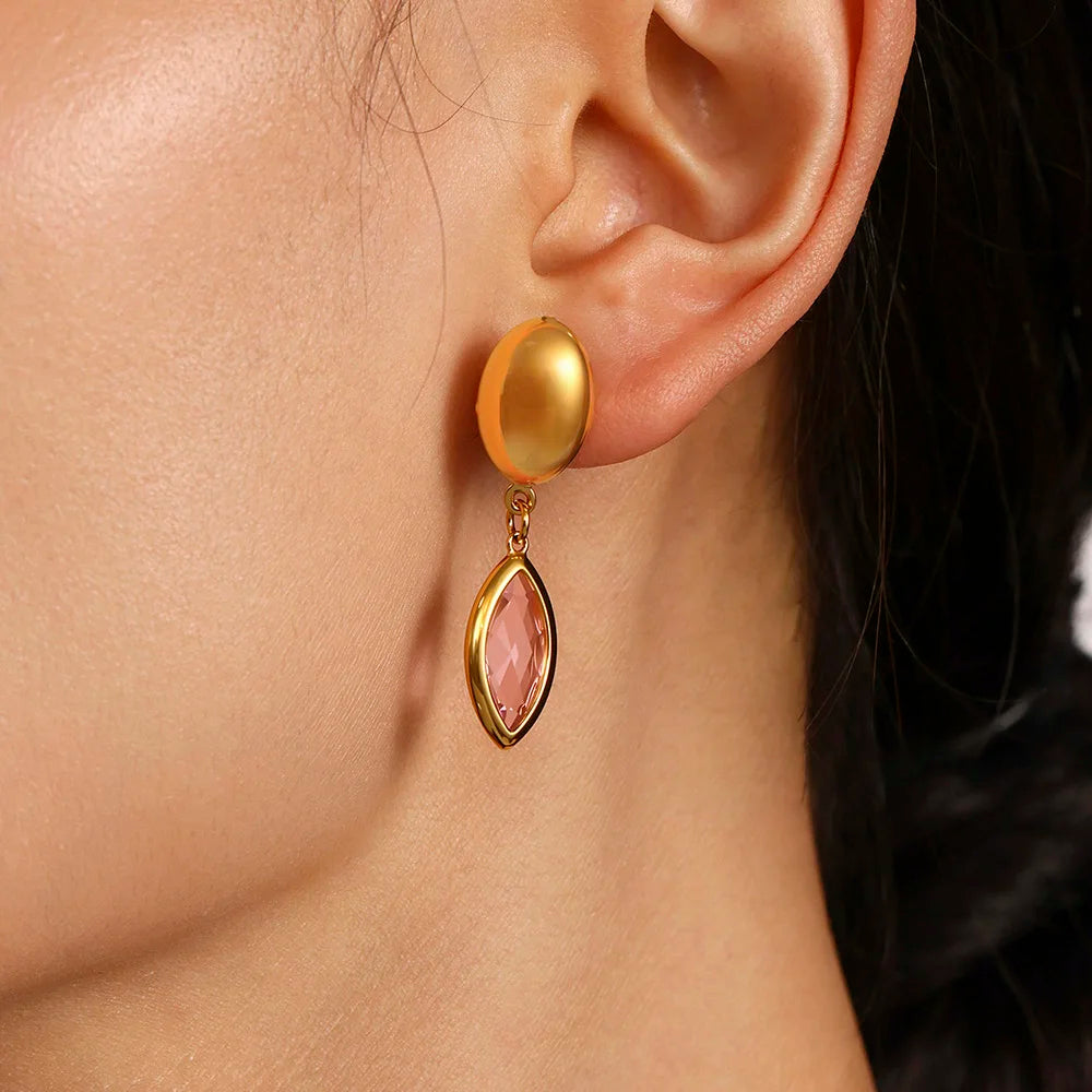 Nivora Shine Geometric Glass Stainless Steel Drop Earrings for Women Mother Hypoallergenic Dangle Earrings Jewelry Wedding Gifts