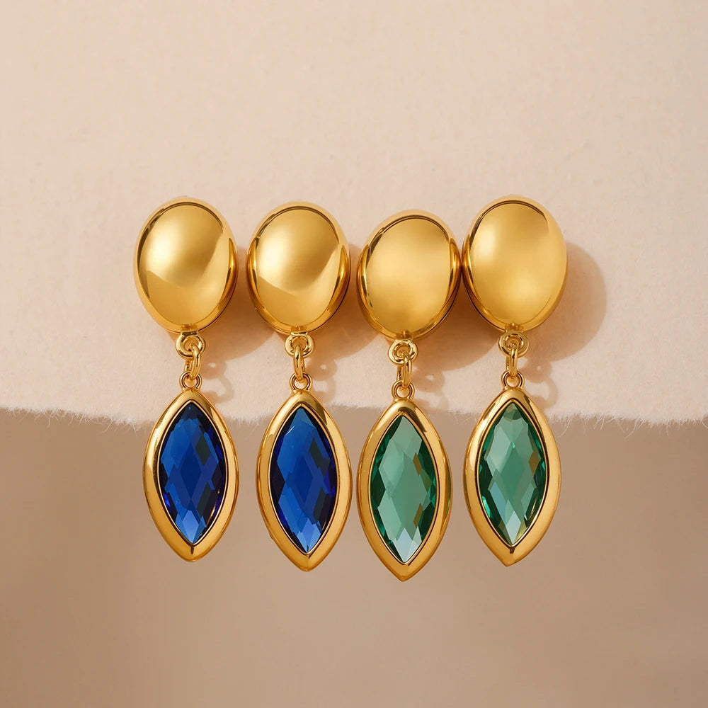 Nivora Shine Geometric Glass Stainless Steel Drop Earrings for Women Mother Hypoallergenic Dangle Earrings Jewelry Wedding Gifts