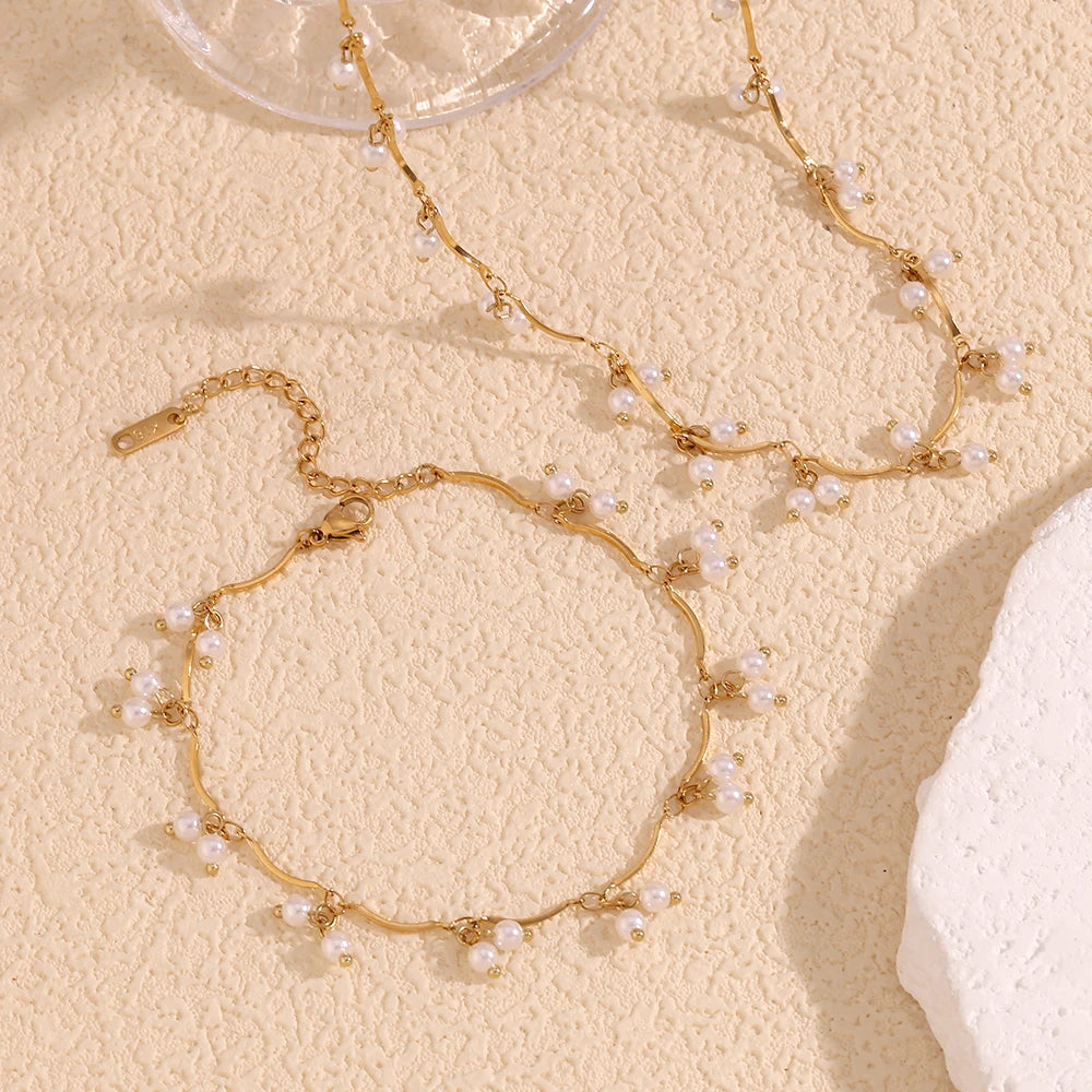 JEWELIXIRS Cascading Pearl Anklet