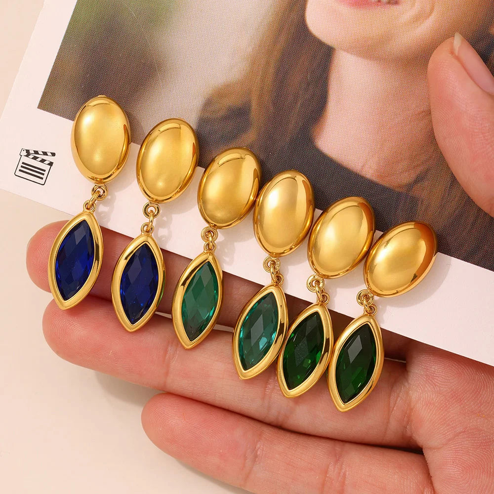 Nivora Shine Geometric Glass Stainless Steel Drop Earrings for Women Mother Hypoallergenic Dangle Earrings Jewelry Wedding Gifts