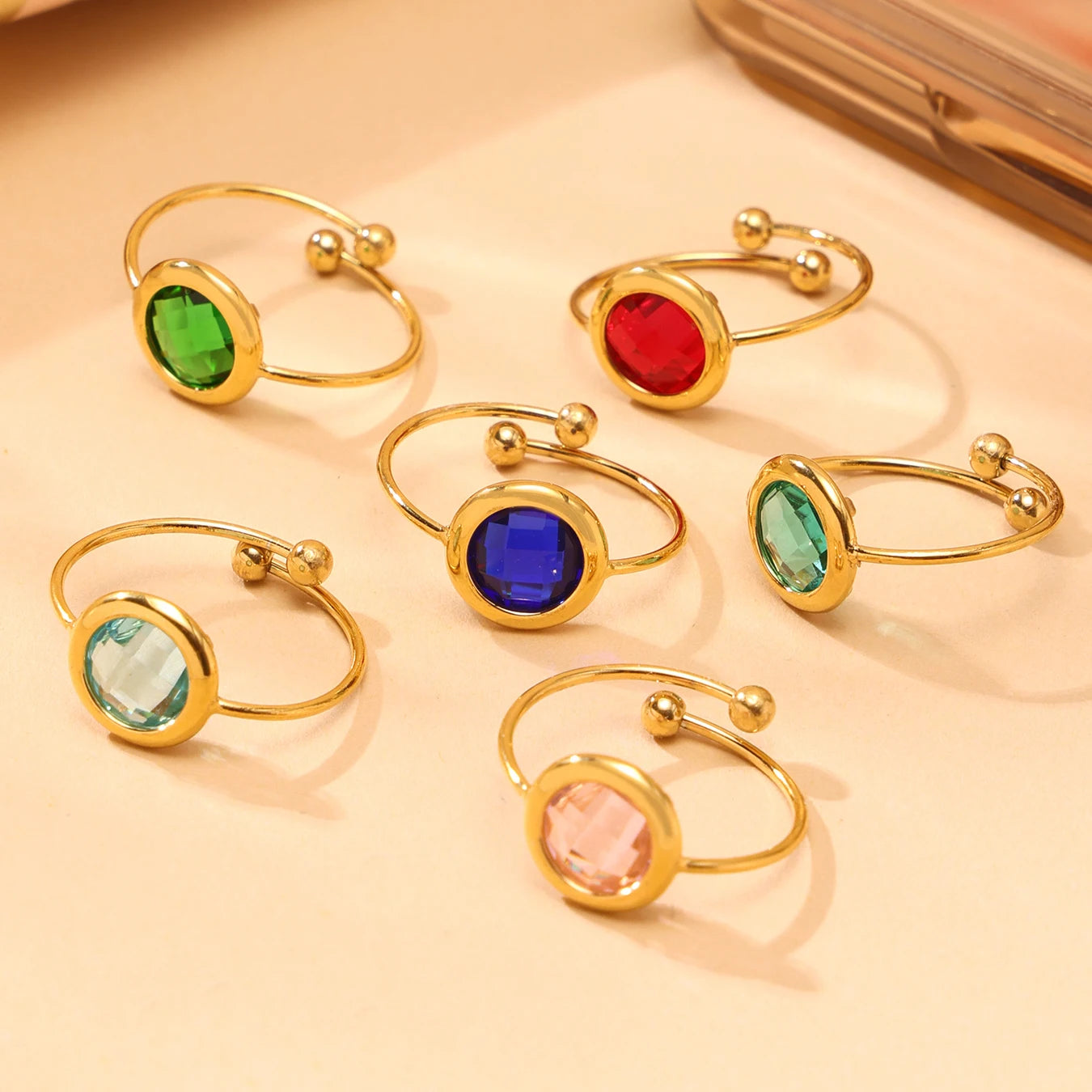 Nivora Stainless Steel Round Women Thin Rings Wedding Shine Multicolored Glass Open Rings For Women Engagement Jewelry Gifts